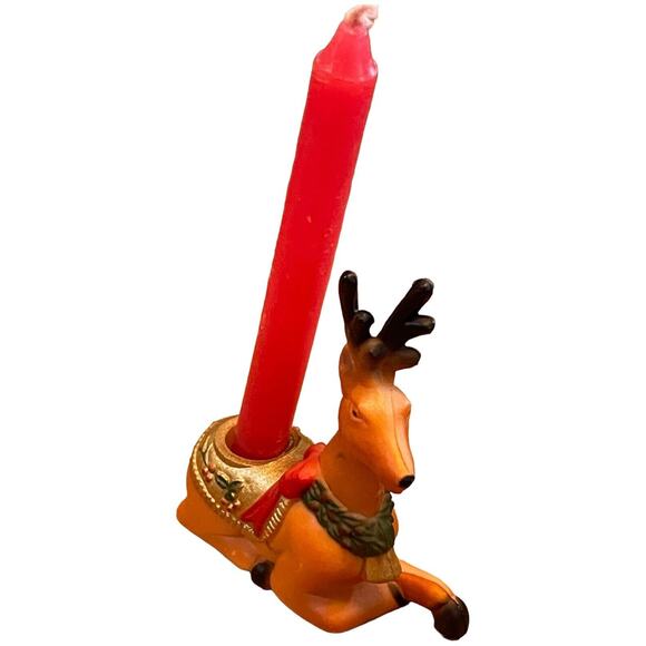 Vintage Pair Pacific Rim Christmas Reindeer Candle Holders ~ Hong Kong ~ 3” Tall - Picture 4 of 10